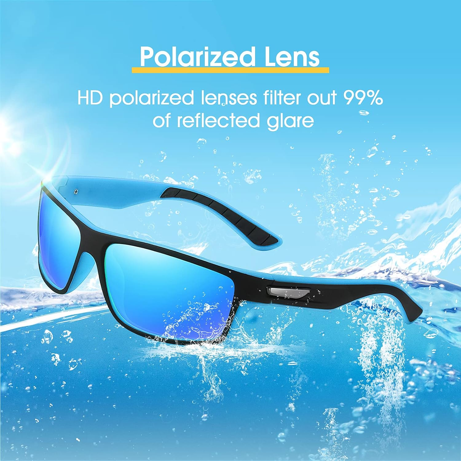 Polarised Sunglasses Mens with UV Protection Sports Sunglasses Running Cycling Fishing Sun Glasses Gifts for Men Women - Blue image number 3