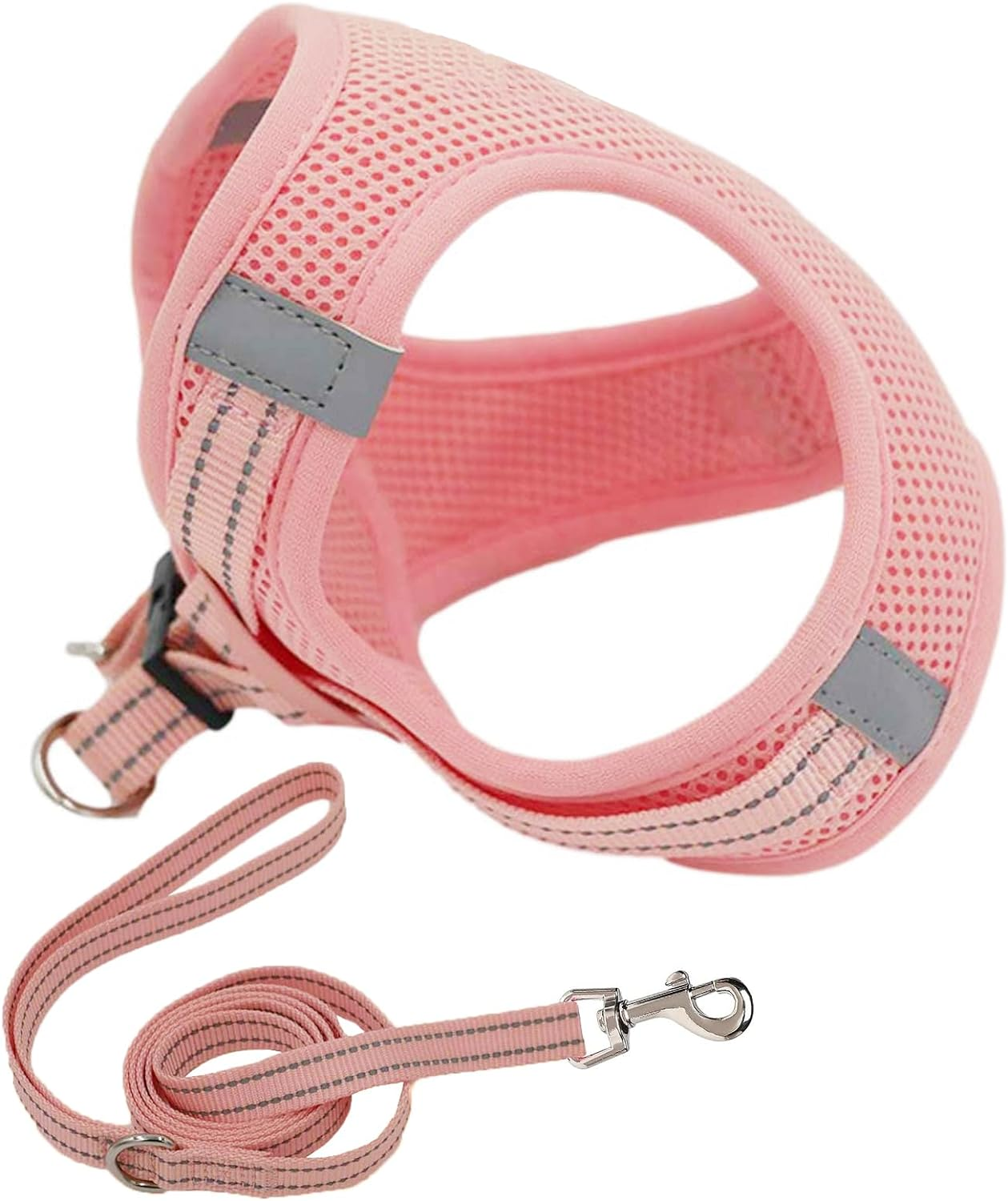 UPET Reflective Cat Harness and Leash, Kitten Cute Double Soft Mesh Cats Vest, Adjustable No-Pull Voyager Step-In Harnesses for Small, Medium, Large, Heavy Duty Walking Training(Pink L) image number 4