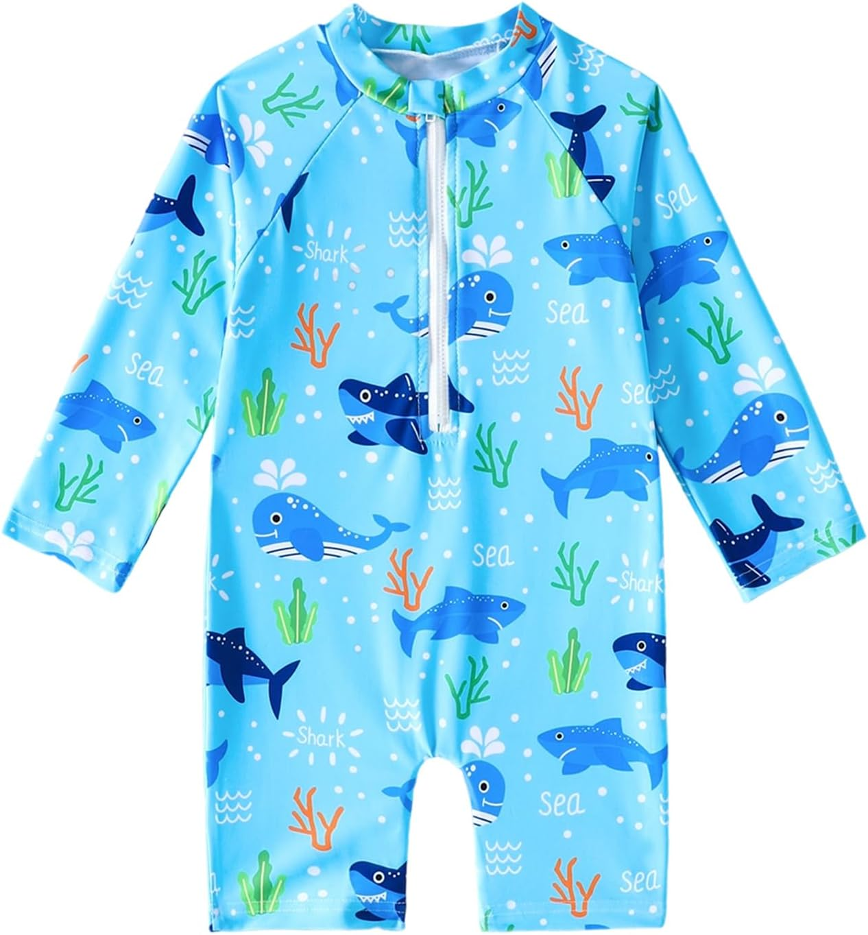 YAGATA Baby Boy Swimsuit Infant One Piece Rash Guard Bathing Suit Short Sleeve Zipper Toddler Summer Beach Swimwear 0-3 Years image number 4