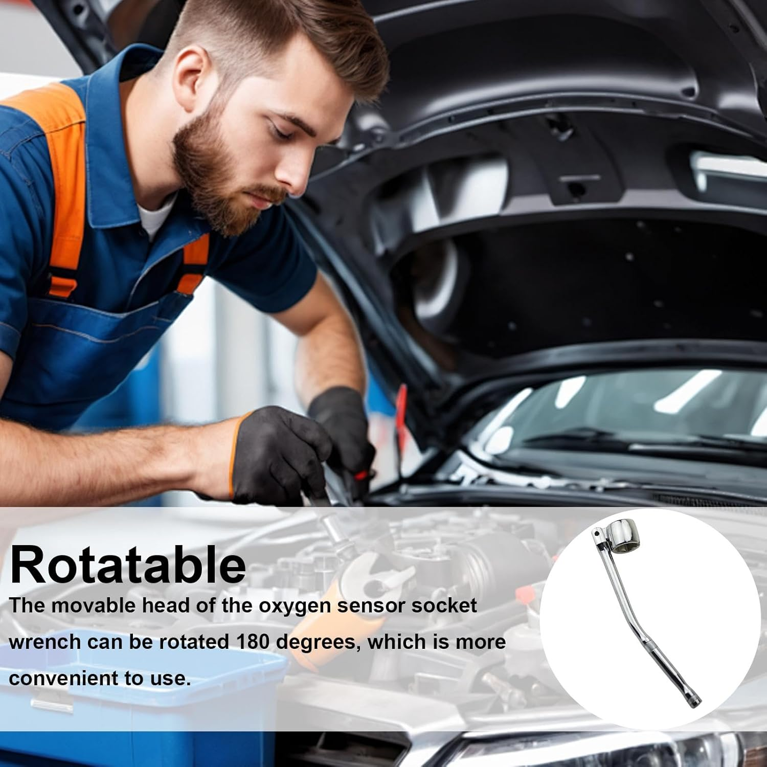 Riaisttd Oxygen Sensor Wrench, O2 Sensor Socket Removal Tool, Flexible Sensor Socket Tool, Offset Oxygen Sensor Socket, 6-Point Oxygen Sensor Socket Tool, Car Oxygen Sensor Tool, Oxygen Sensor Removal image number 3