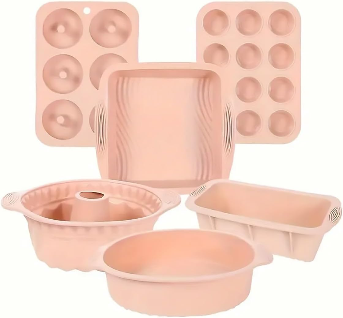 AIMALL 6-Piece Silicone Baking Mold Set, Non-Stick Cake Molds for Oven, Microwave & Freezer - Includes Round, Loaf, Muffin & Chiffon Cake Pans