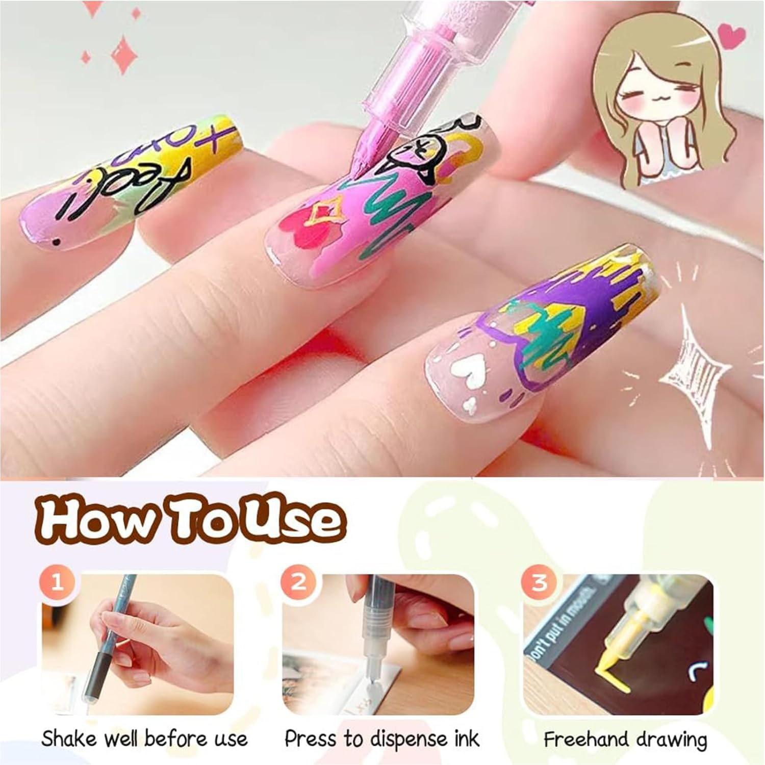 24 Colors Nail Drawing Pens Set, Waterproof Manicure Art Painting Markers, Nails Polish Art Design Manicure Tools for Women Girls Beginners & Nail Technician - 18 Colors image number 4