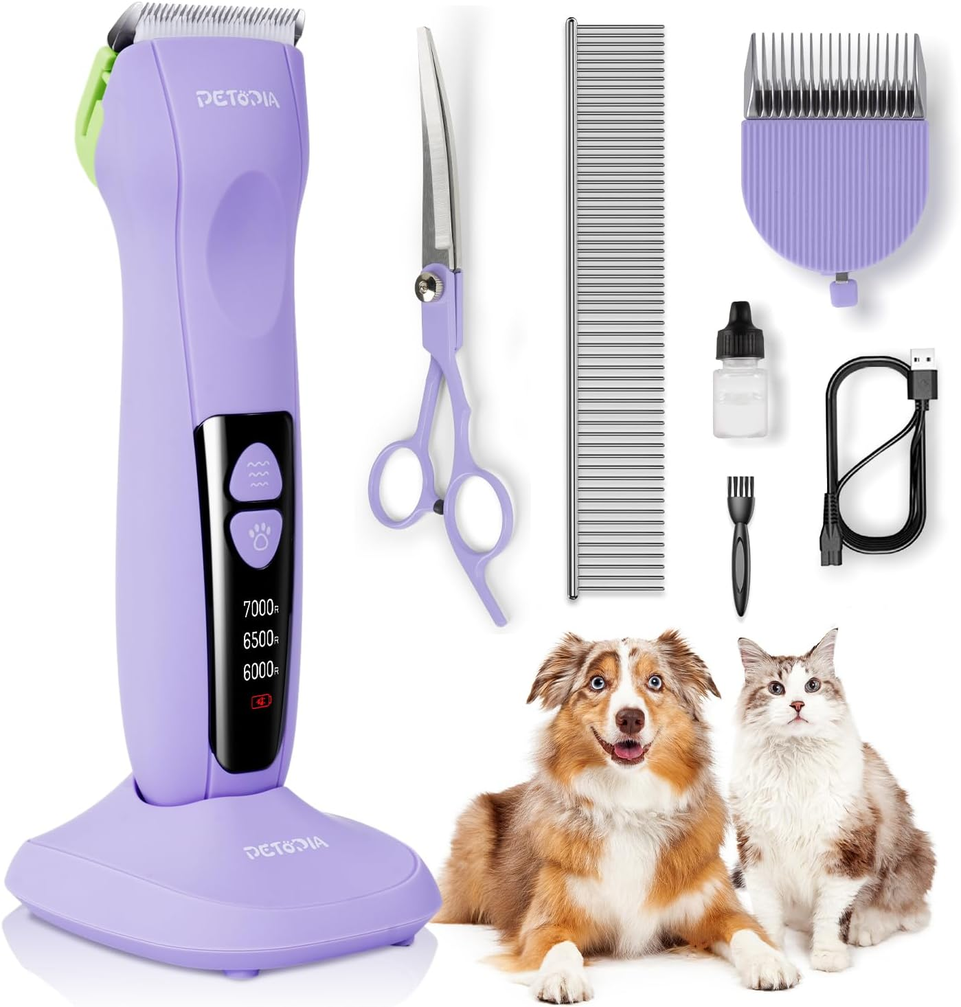 Dog Clippers for Grooming - Professional Cordless Dog Grooming Kit with Rechargeable Base, Low Noise Pet Shaver Quiet Clippers Set for Dogs Cats Thick Coats (Green)