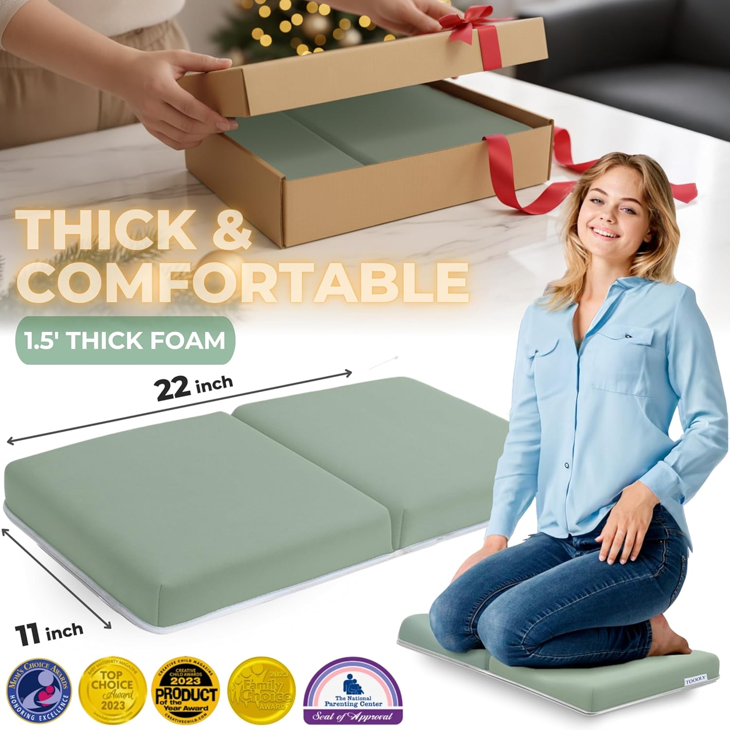 Comfortable Baby Bath Kneeler and Elbow Rest Pad Set &ndash; Thick Memory Foam Bath Kneeling Pad with Elbow Support &ndash; Baby Bathtub Cushion with Toy Organizer for Bathing Infant or Toddler - Green image number 4