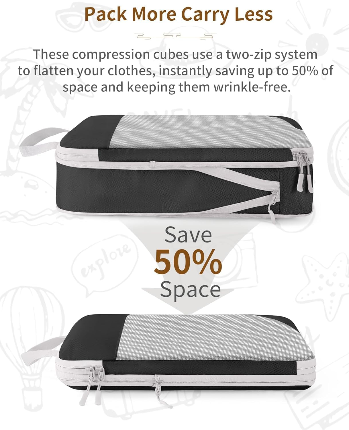 Compression Packing Cubes for Carry on Suitcases, 10 Set Compressible Packing Cubes for Travel Essentials, Collapsible Expandable Storage Organizer Bags for Luggage Backpack, Black - Grey image number 4