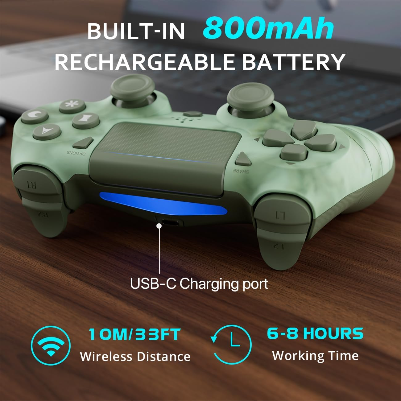 Wireless Controller for PS4, Gamepad for Playstation 4 with Double Vibration/6-Axis Sensor/Type-C Charging Port/Headphone Jack, Ergonomic Non-Slip Grip Compatible with Playstation 4/Slim/Pro (Green) image number 2