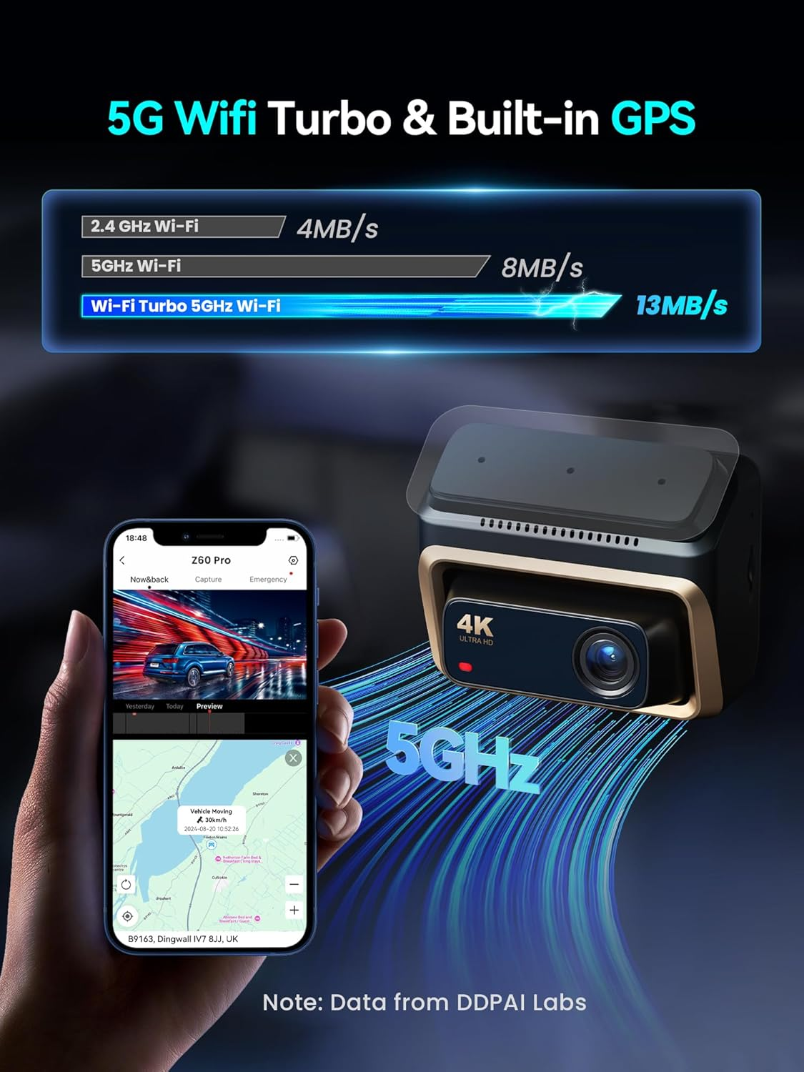 DDPAI 4K Dash Cam Front and Rear, 4K+1080P Dash Cam, Dual STARVIS 2 Sensors,5G Wifi GPS, Dashcam with Free 32GB Emmc,Night Vision,3" IPS,HDR,ADAS,24 Hours Parking Mode,Loop Recording G-Sensor, Z60 Pro image number 2