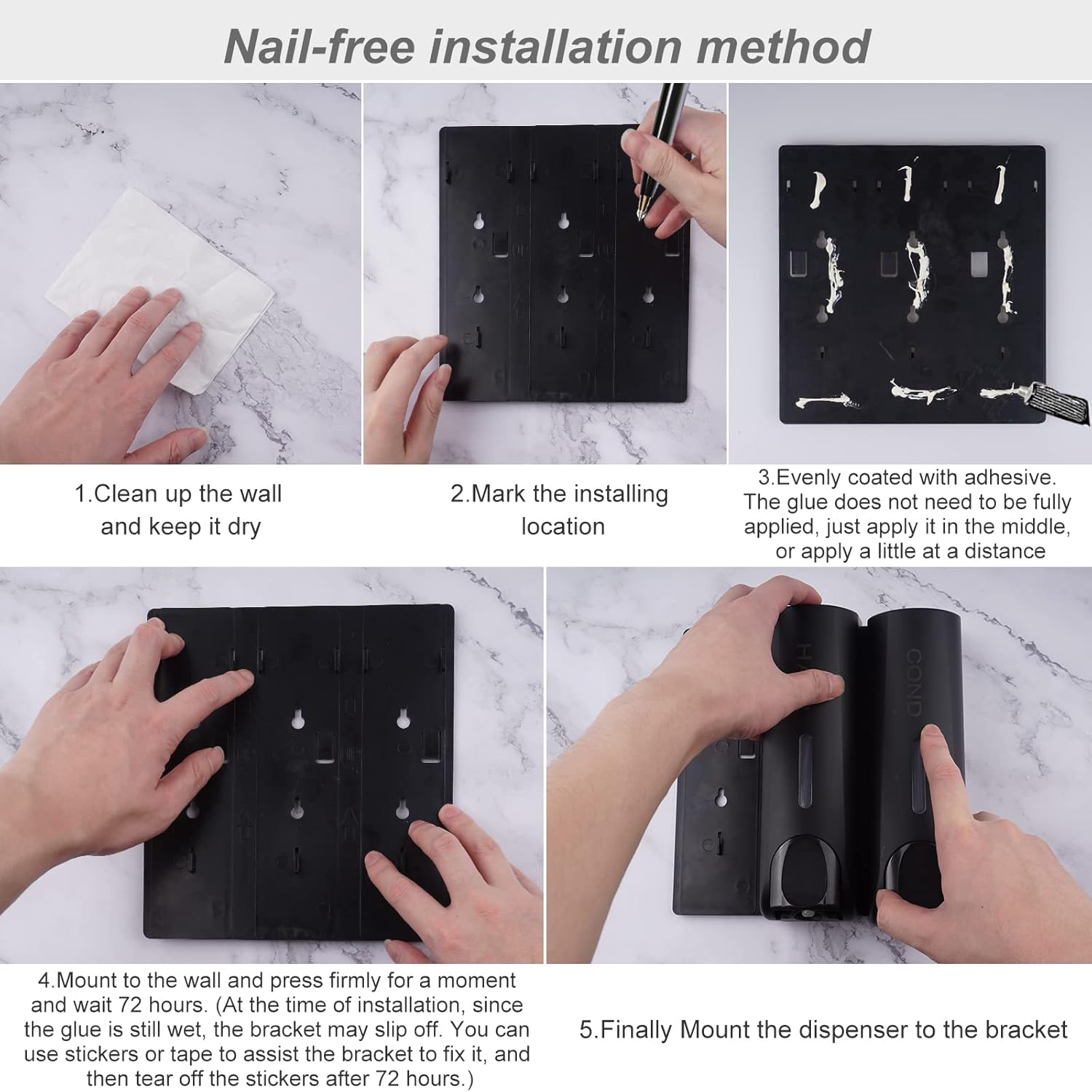 Chamber Soap Dispenser Trio Shower Gel Shampoo Conditioner with 3X350Ml Refillable Bottles ABS Wall Mount Silver - White image number 5