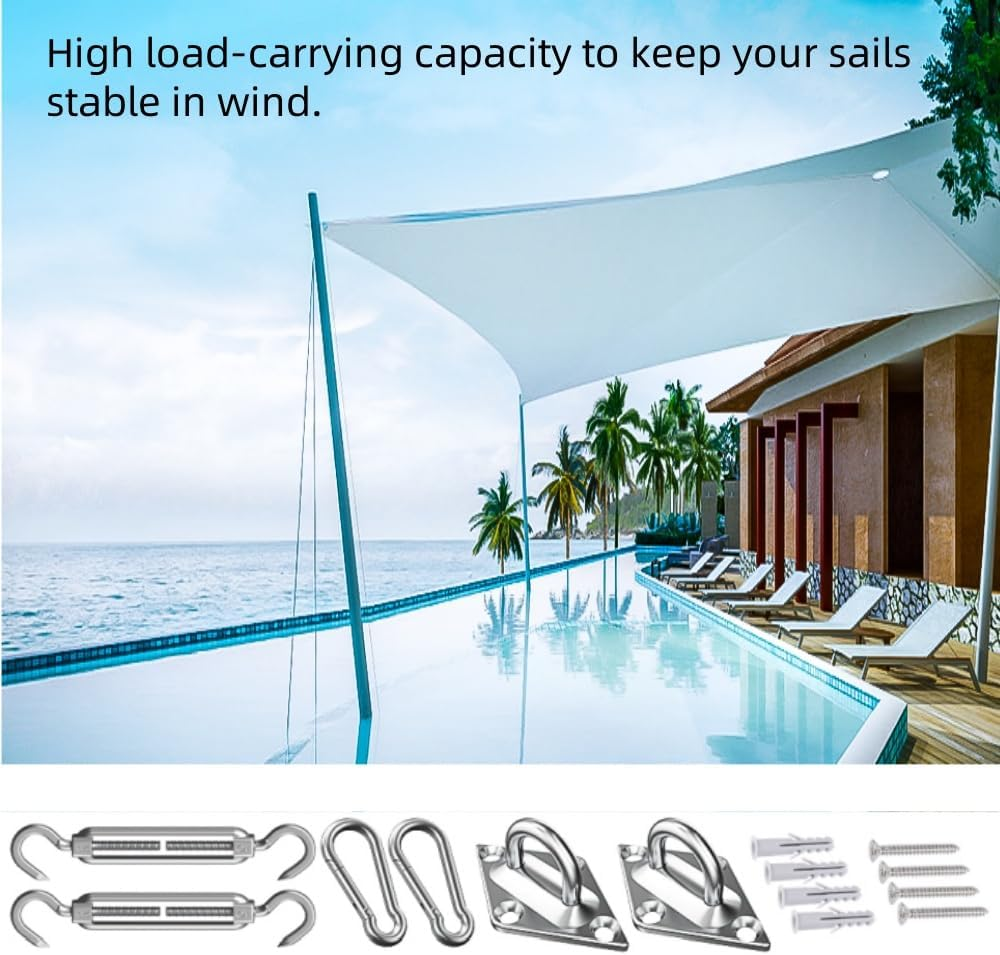 44Pcs Sun Shade Sail Hardware Kit for Triangle Square Rectangle Sun Shade Sails Installation, M6 Stainless Steel Sun Shade Sail Kit for Garden Lawn Patio, Anti-Rust image number 3