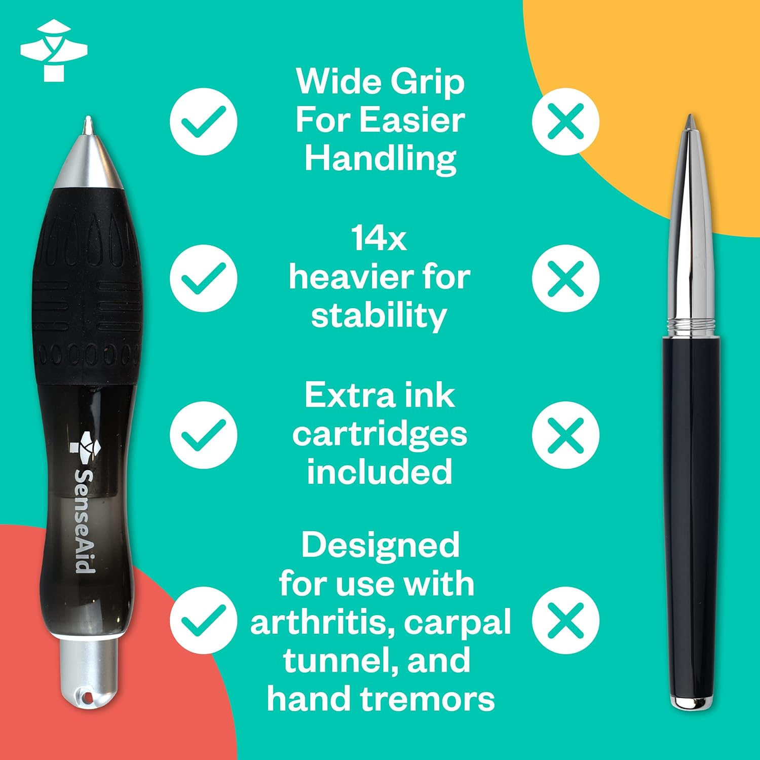 Fat Heavy Weighted Pens | Set of Two Super Big Pens Including TWO BONUS INK REFILLS | Large Wide Grip Pens Aids Writing for Those with Arthritis, Parkinson'S, Carpal Tunnel & Essential Hand Tremors image number 4