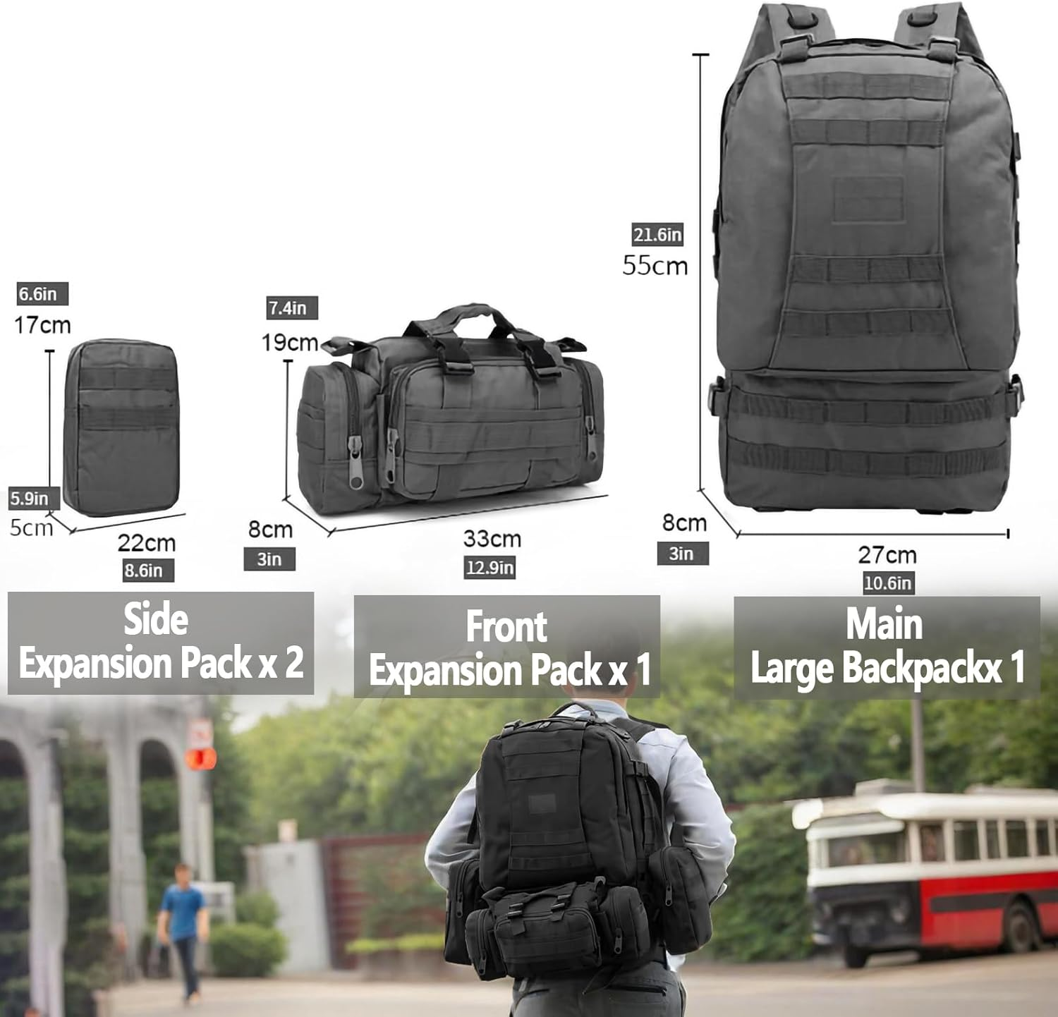 RAPIDSKY 55L Tactical Backpack, Expandable Pack &ndash; Water-Resistant Hiking Assault Pack with MOLLE System, 1-3 Day Storage Capacity for Cycling, Camping, Hunting & Outdoor Adventures