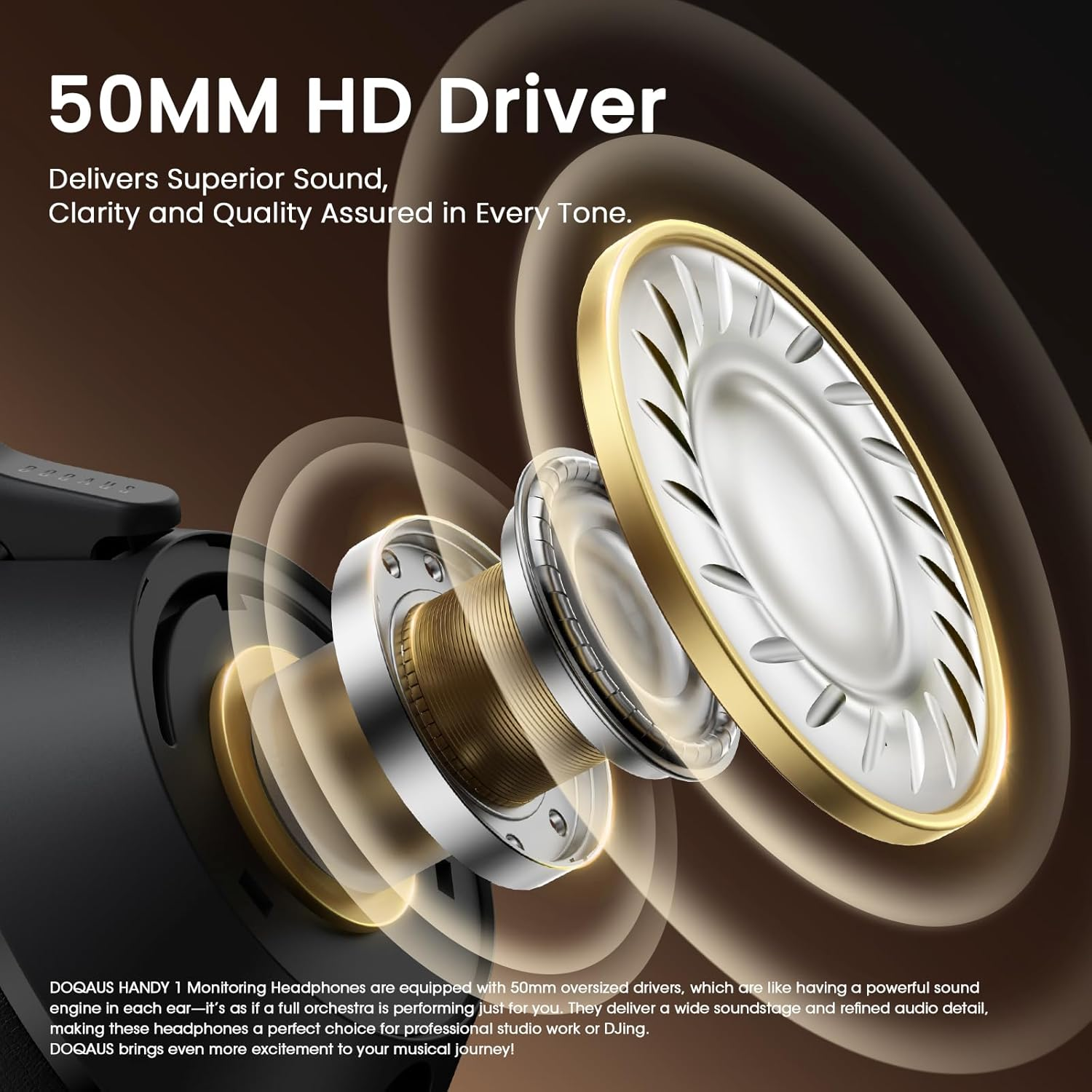 DOUQAS Wired over Ear Headphones, Studio Monitor & Mixing DJ Headphones, 50Mm Pu Titanium Plated Speakers with Neodymium Magnets, Detachable Audio Jack for Podcast Guitar Recording image number 4