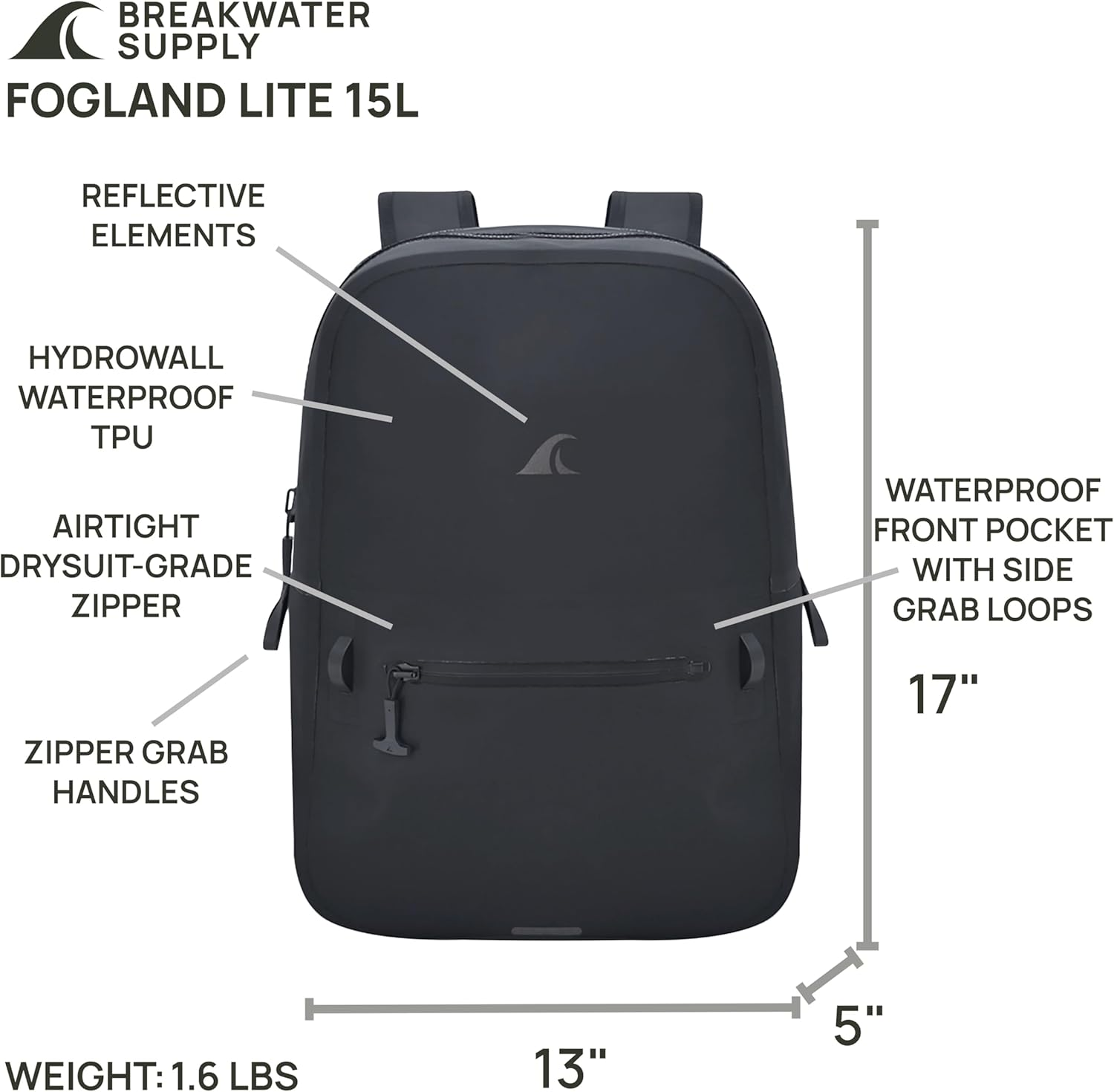 Breakwater Supply&trade; 100% Waterproof Submersible Backpack, Laptop Bag, Airtight Zippers | Travel Outdoors | Fogland 25L 20L 15L
