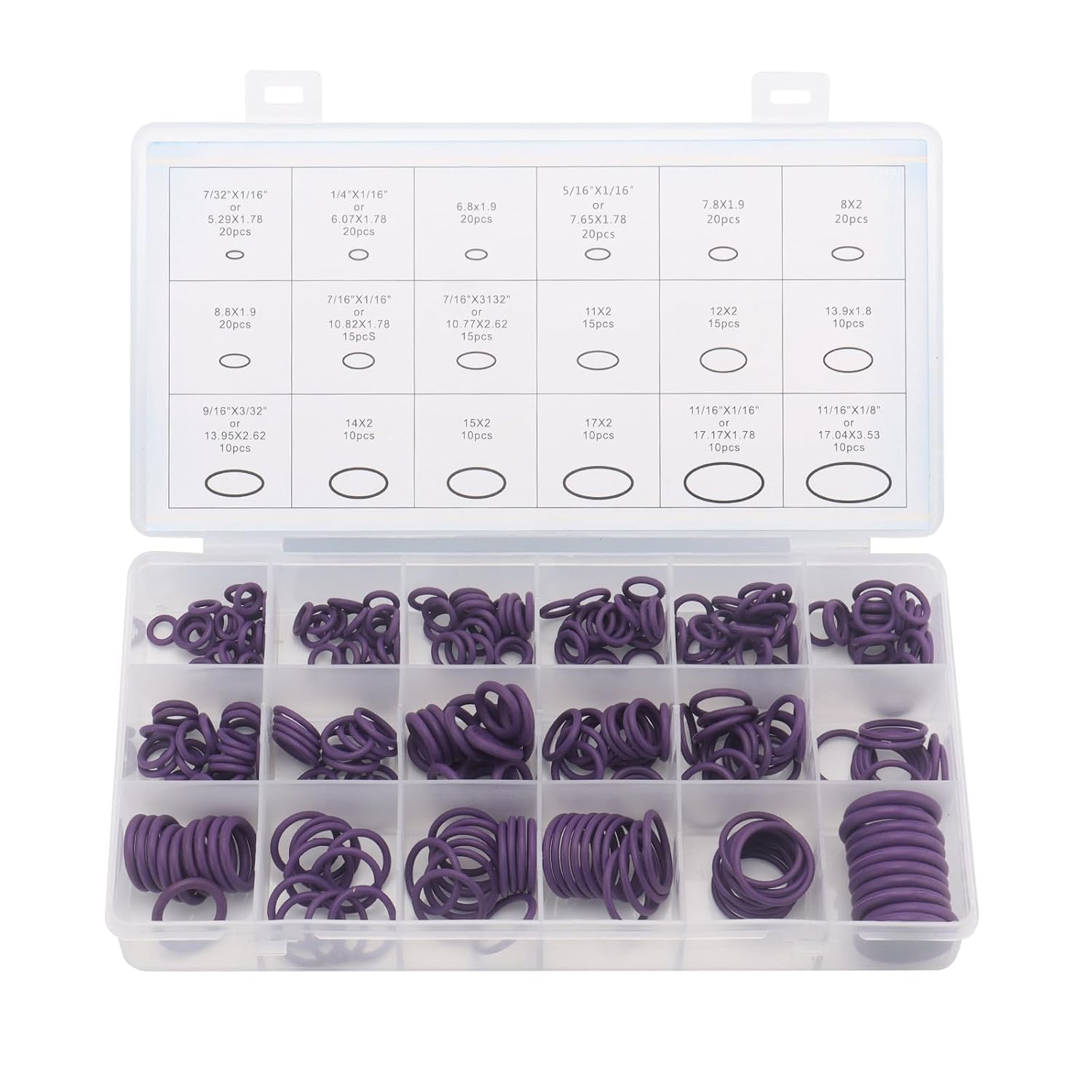 270Pcs O Ring Kit Rubber 18 Sizes O-Ring Car Auto Vehicle Repair Air Conditioning Compressor Seals Assortment Kit Purple image number 1
