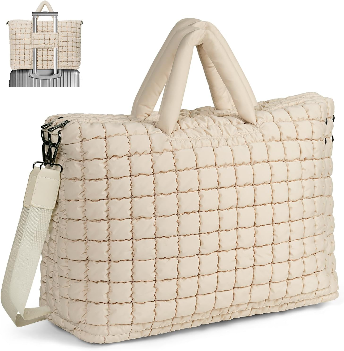 ANKICK Quilted Duffle Bag for Travel, Large Puffer Duffel Weekender Bags Soft Gym Tote, Big Puffy Carry on Luggage Overnight, Black, Contemporary