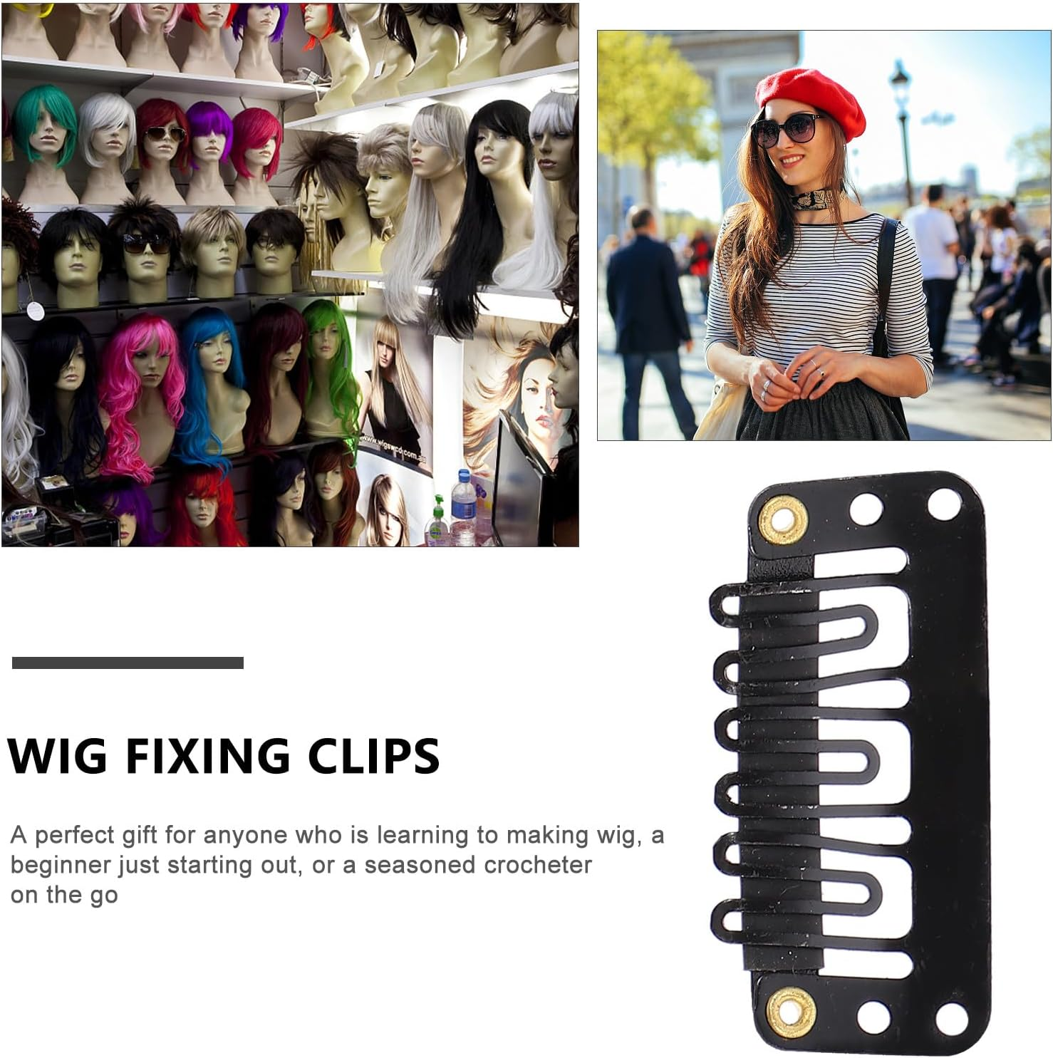 PRETYZOOM 60Pcs Black 3.2Cm Hair Extensions Clip Pin Wig Making Clip Kit for Beret Hat Fixing Sturdy for Hair Styling and Extension Attachment image number 2
