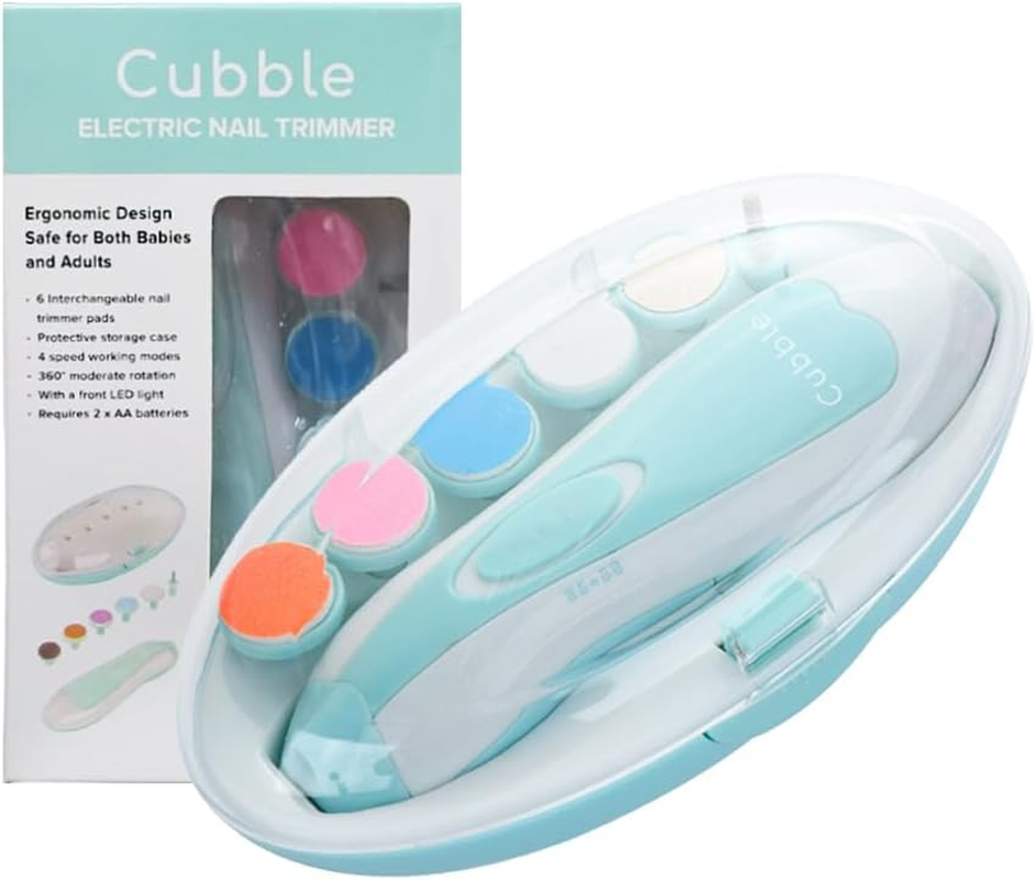 Safe and Quiet Electric Newborn and Toddler Nail Trimmer with LED Lights, 6 X Nail Trimmer Pads and 4 Speed Modes, AA Battery Operated (Blue)