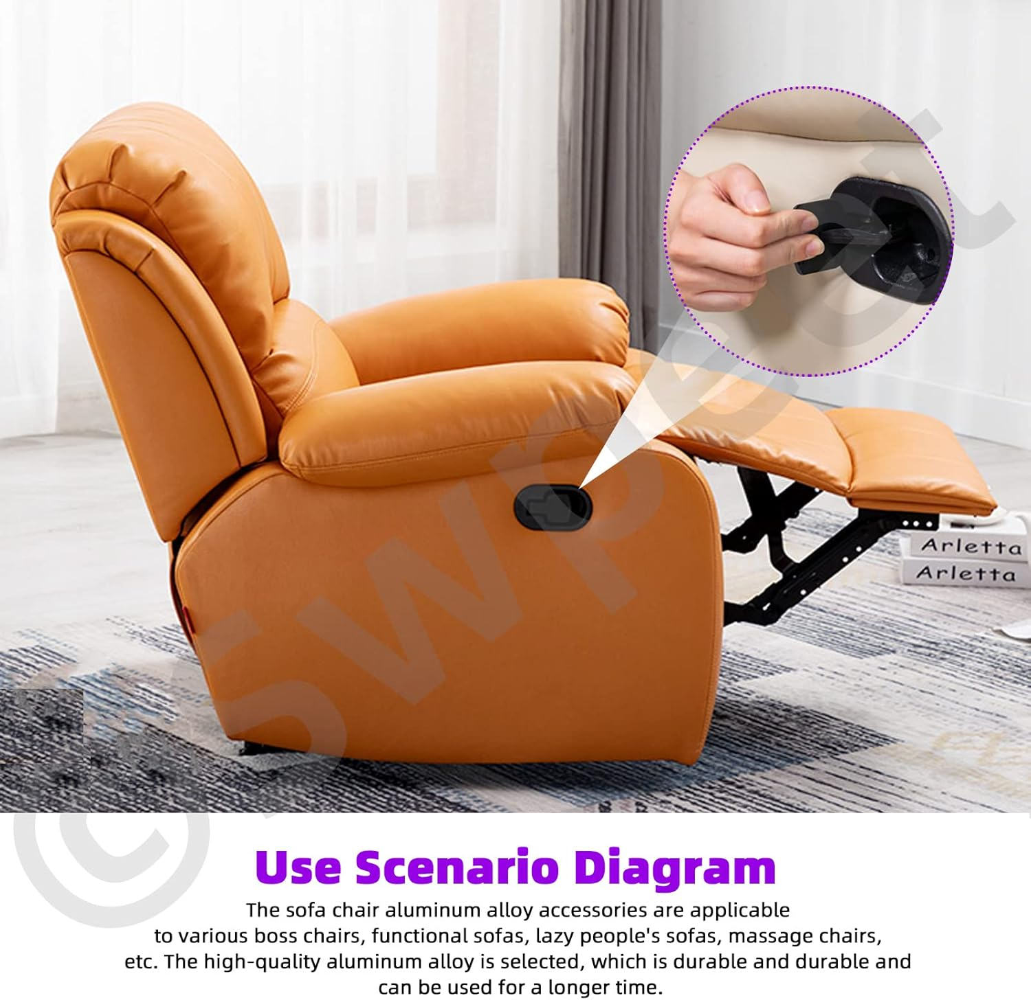 Swpeet 4Pcs Metal Recliner Handle Replacement Parts with Cable, Universal Sofa Chair Recliner Release Pull Handle Replacement Parts with Retaining Clips and Recliner Pull Cable for Furniture Sofa image number 6