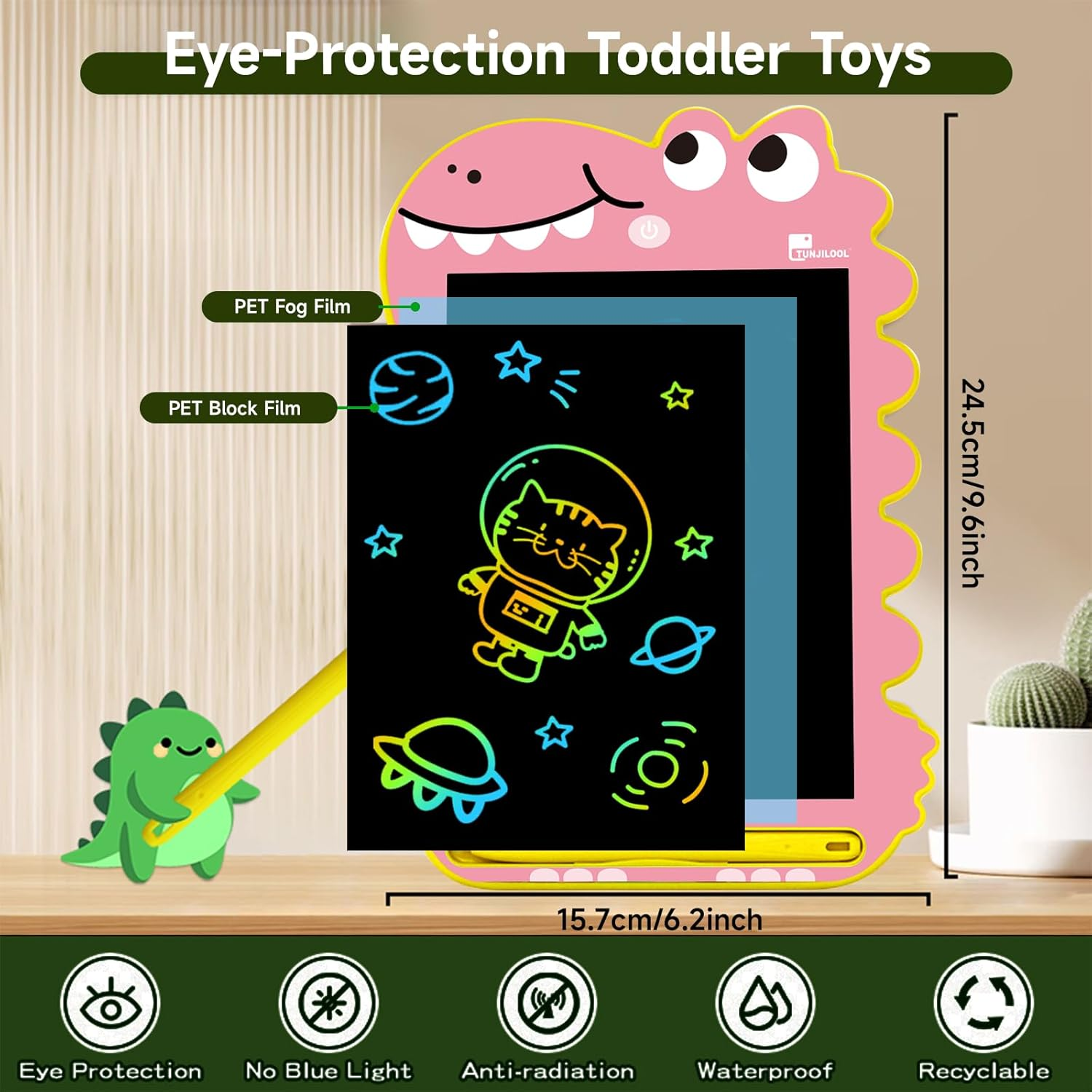 TUNJILOOL LCD Writing Tablet, 8.5 Inch Drawing Pad for Kids, Dinosaur Toys Doodle Board Travel Toys for 3 4 5 6 Year Old Boys Girls Toddlers Birthday Gifts - Pink image number 2