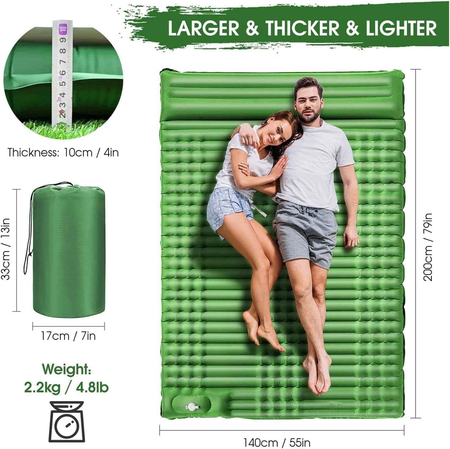 Sleeping Pad for Camping, 6" Extra-Thick Reinforced Camping Sleeping Pad with Pillows & Built-In Foot Pump, Ultralight Self Inflating Air Mattress Mat for Tent Hiking Essentials Gear image number 2