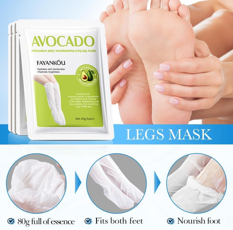 Avocado Moisturising Leg Mask, Exfoliating Foot Treatment, 5 Pairs image number 3