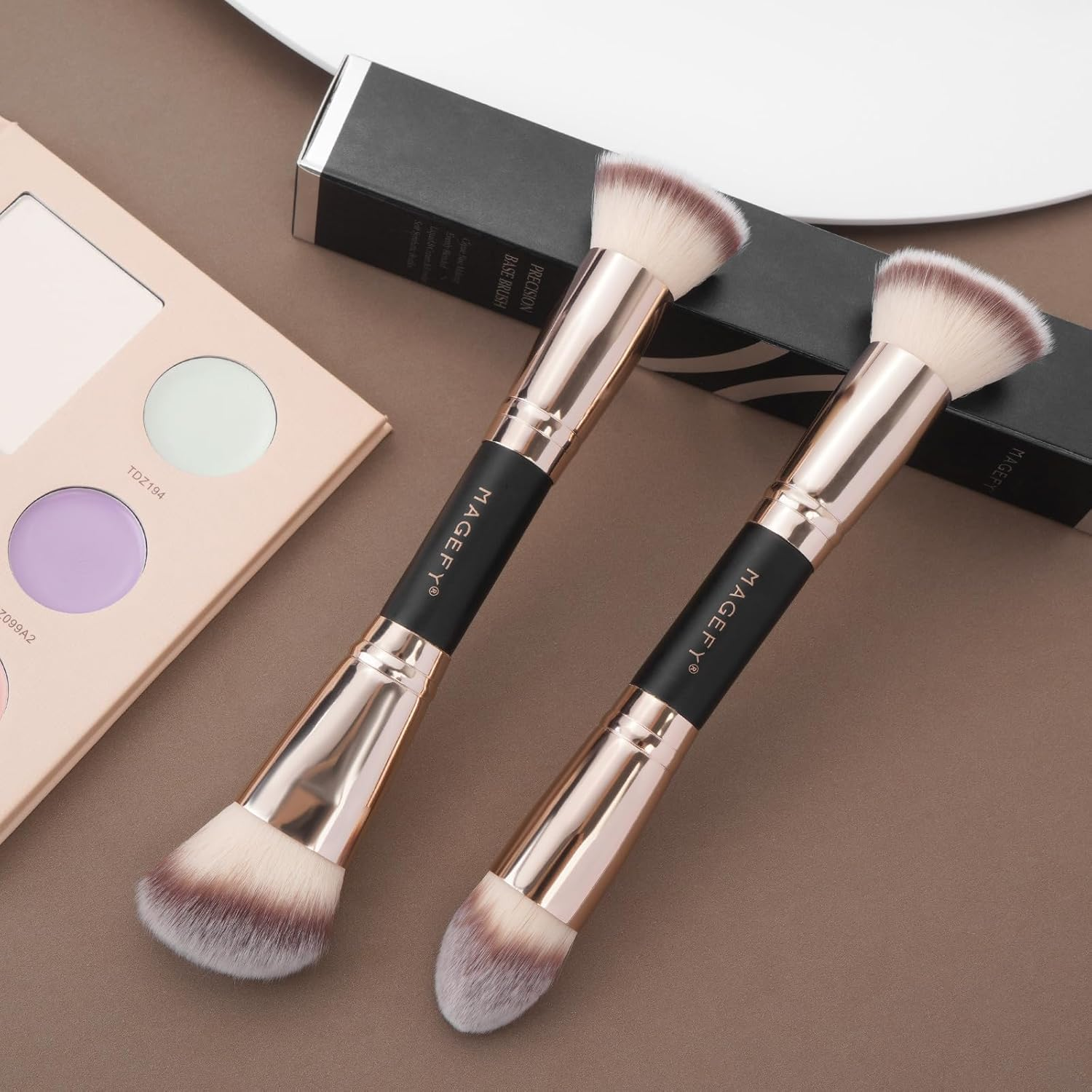 MAGEFY Makeup Brushes Set 2PCS Foundation Makeup Brush for Use with Cream, Powder, Blush, Liquid Foundation Synthetic Cosmetic Tools Brushes Set Double Ended Makeup Brushes