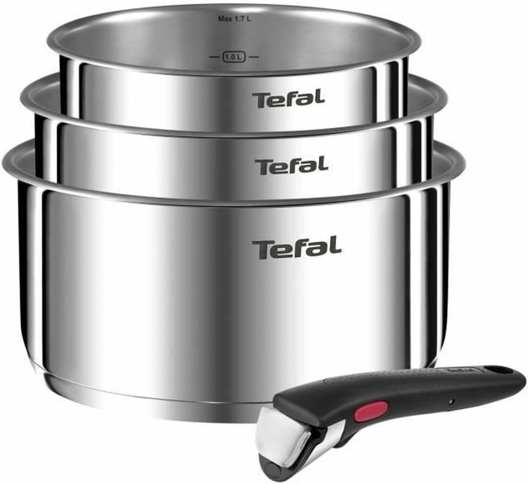 Tefal TEFAL L896S404 Ingenio Emotion Set of 3 Saucepans 16/18/20 Cm+1 Handle &ndash; Stainless Steel &ndash; Suitable for All Heat Sources Including Induction