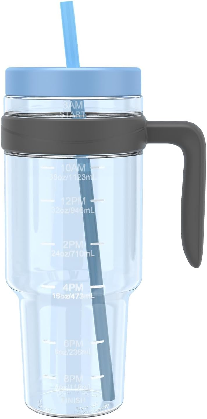 Tronco 50Oz Tritan Plastic Tumbler with Lid & Straw &ndash; Bpa-Free, Clear Water Bottle with Time Markers &ndash; 100% Leak-Proof, Wide Mouth &ndash; Perfect for Iced Coffee, Juice, Smoothies & Bubble Tea image number 1