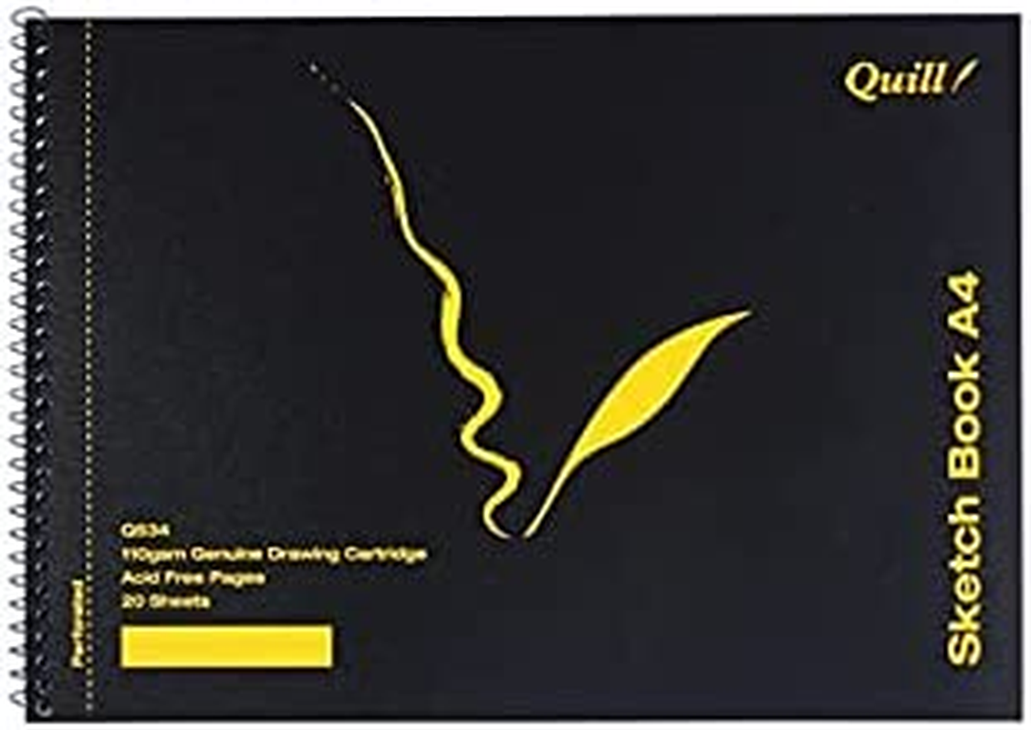 Quill, Sketch Book A3, 20 Sheets, 110Gsm Cartridge Paper, Spiral Bound, Durable Polypropylene Front Cover, Heavy Cardboard Back Cover, Landscape