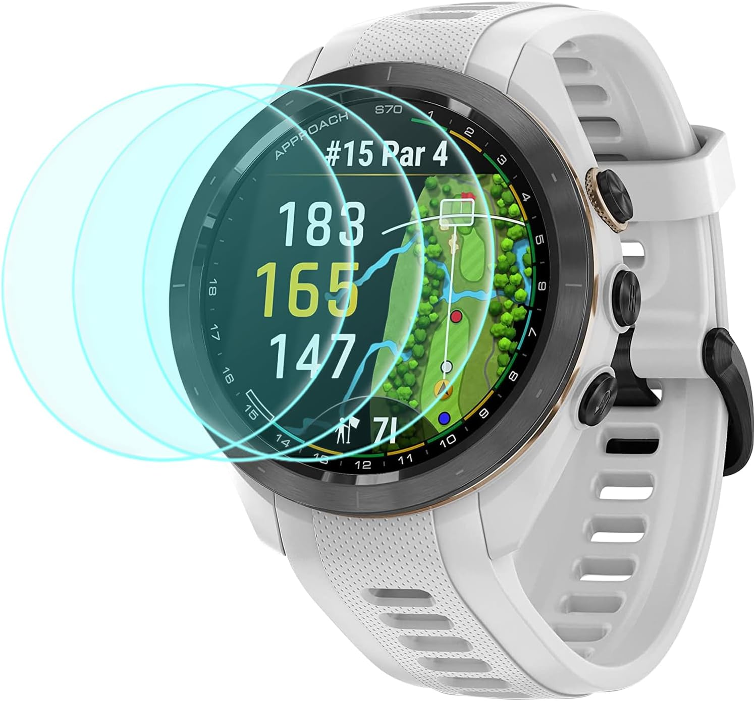 Duttek Tempered Glass Screen Protector (3 Pack Designed for Garmin Approach S70 (47Mm), 2.5D 9H Hardness Anti-Scratch Tempered Glass Protective Film for Garmin Approach S70 47Mm Smartwatch