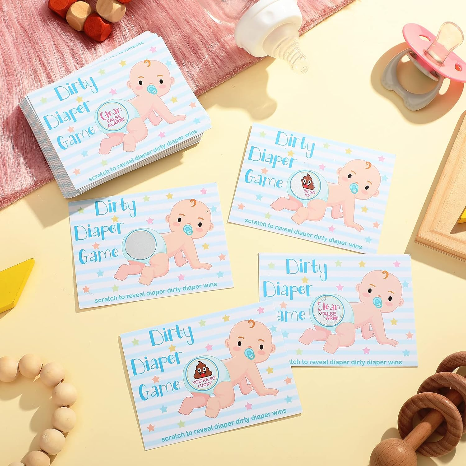 Geyee 60 Pieces Baby Shower Scratch off Game Funny Raffle Cards Baby Shower Party Games Decorations Cute Activity for Activity and Idea for Boy Girl(Nude Color) - Nude Color image number 4
