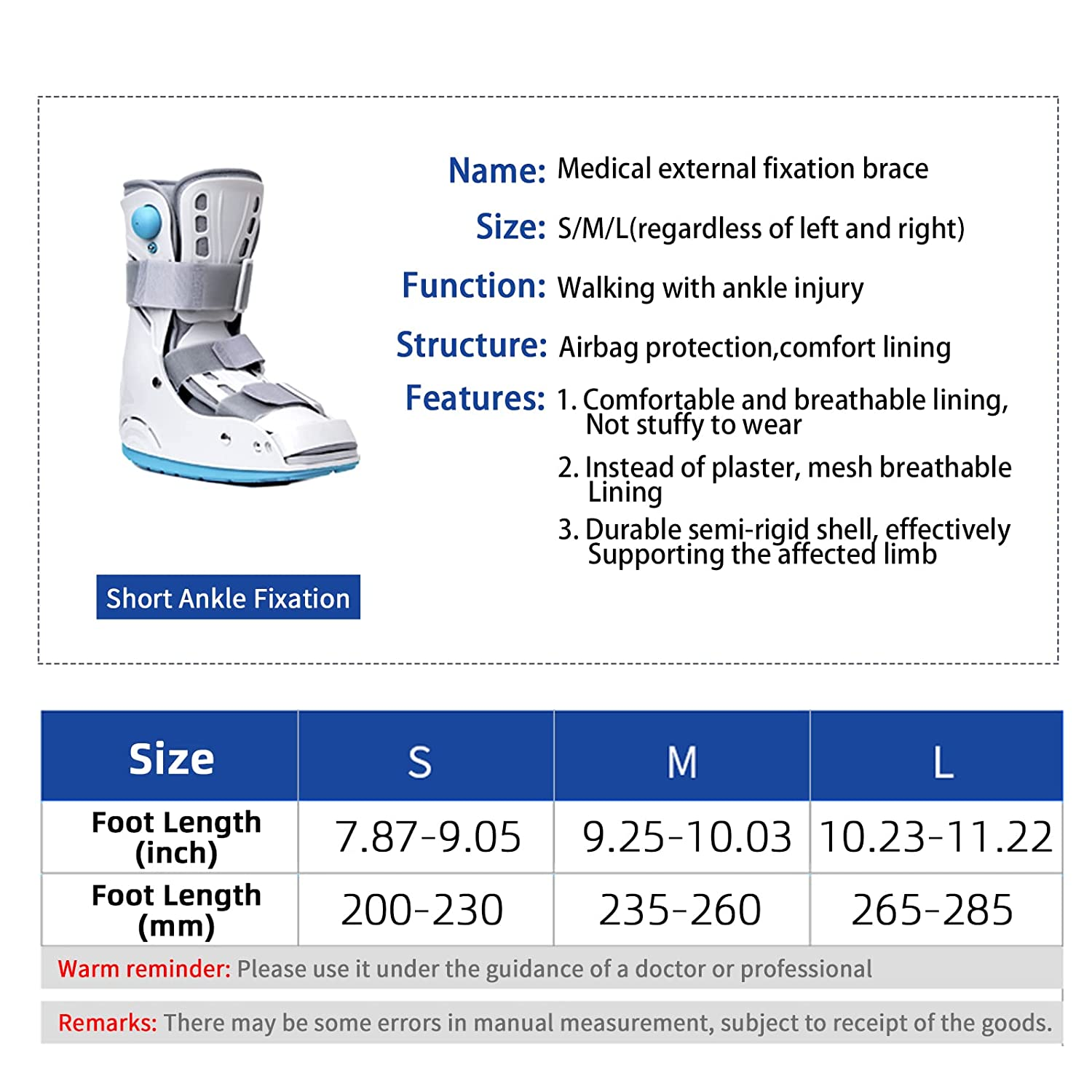 Medical Inflatable Walking Boot, Orthopaedic Foot, Fracture Boot, Ultralight Walking Boot for Sprained Ankle, Stress Fracture, Broken Foot or Achilles Tendonitis (S) image number 5