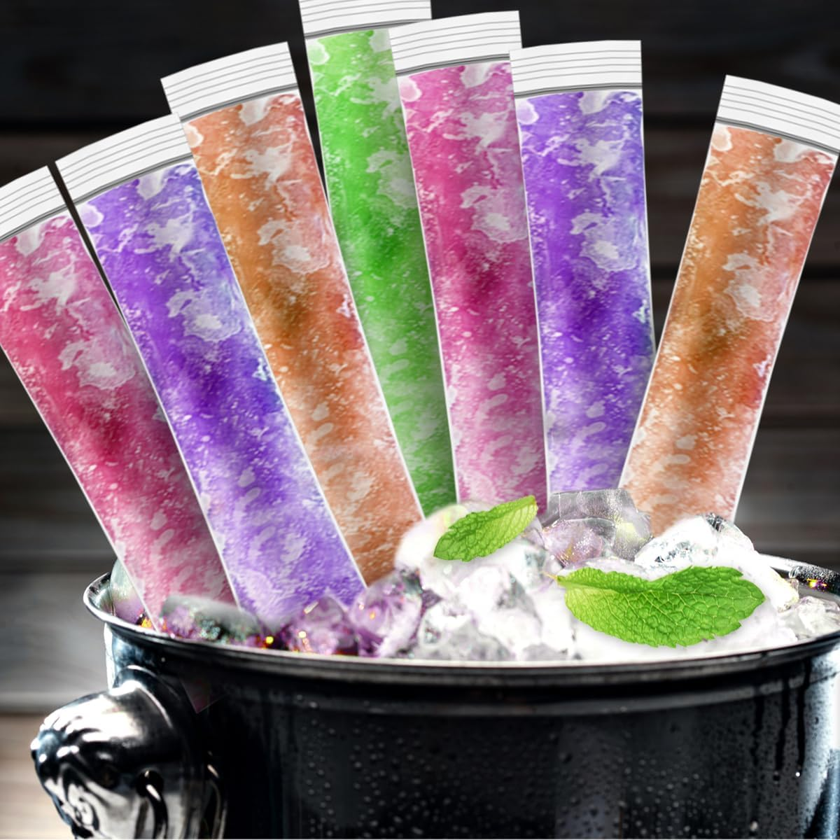 NILLOS Ice Mold Bags, 100 PCS Ice Popsicle Mold Bags for Juice, Fruit Smoothies, Ice Cream (11X2.16 In) image number 3