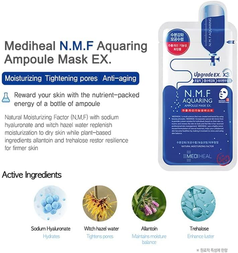 Mediheal Sheet Mask Bundle N.M.F Aquaring Ampoule + Collagen Impact + Teatree Care + E.G.T Timetox Ampoule EX + W.H.P White Hydrating Black EX, 2Pcs Each, 5 Different Masks, Totally 10 Sheets image number 3