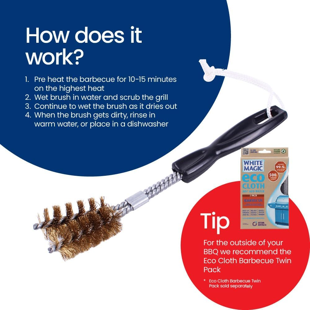 White Magic Short V-Shaped BBQ Brush - 20Cm, Made in USA, Brass Spiral Bristles, Safe for Coated Grills, Ergonomic Grip, Deep Cleaning Power, Durable & Dishwasher Safe image number 2