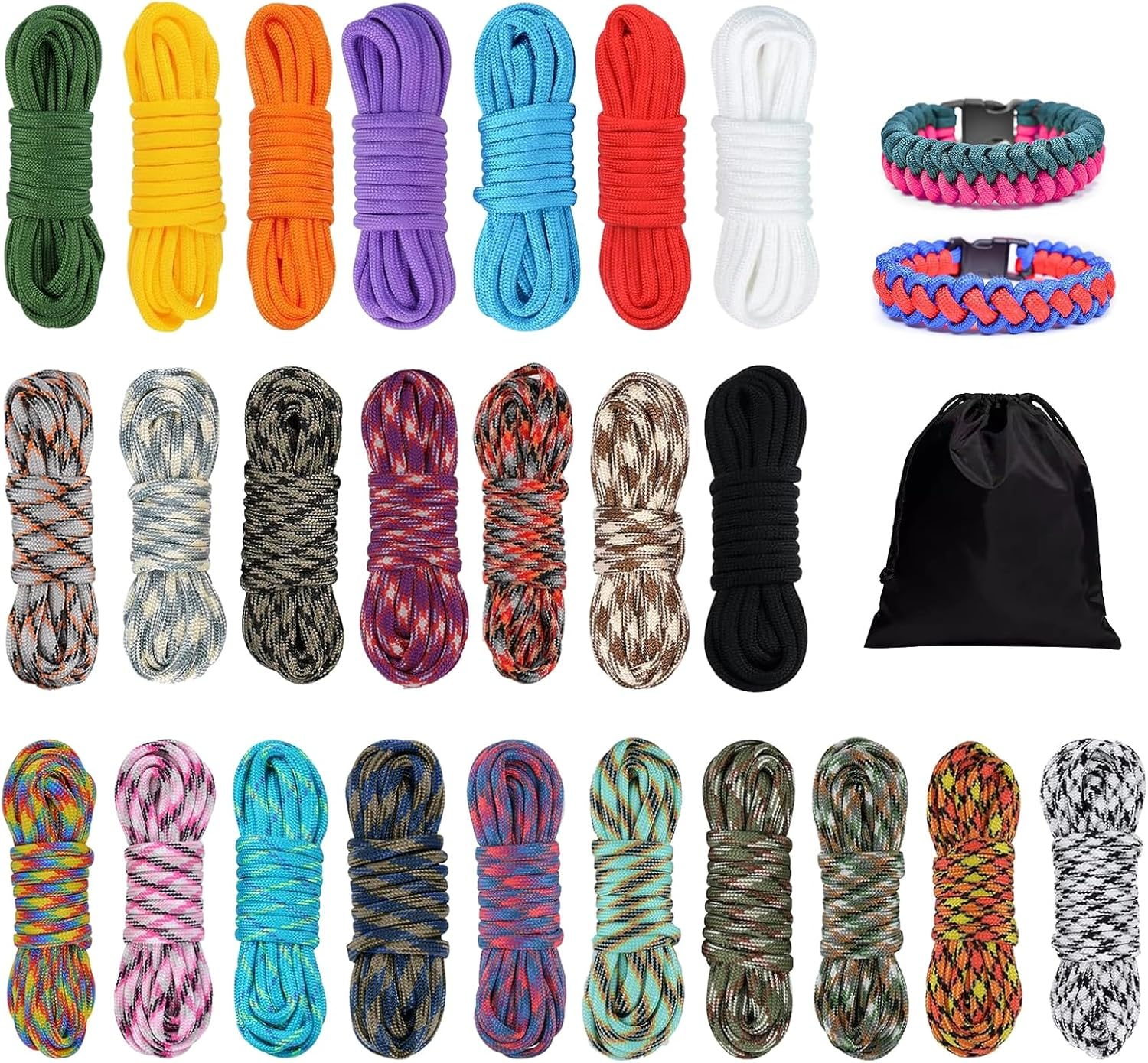 Satiskid Paracord Bracelet Set, 24 Pieces Paracord 550 Rope 4 Mm Cord 10 Feet Nylon Cords Survival Ropes for Outdoor Sports DIY Bracelets Key Chain Dog Collar