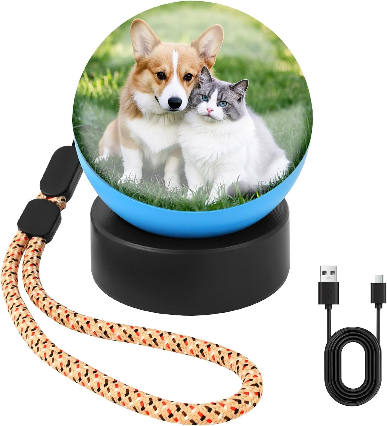 3D Memory Orb Video Crystal Ball Memory Sphere Lamp Rechargeable 180&deg; Wide Angle Video Player Ball with Base for Couples, Pets, Memories, Anniversary, Birthday (Black)