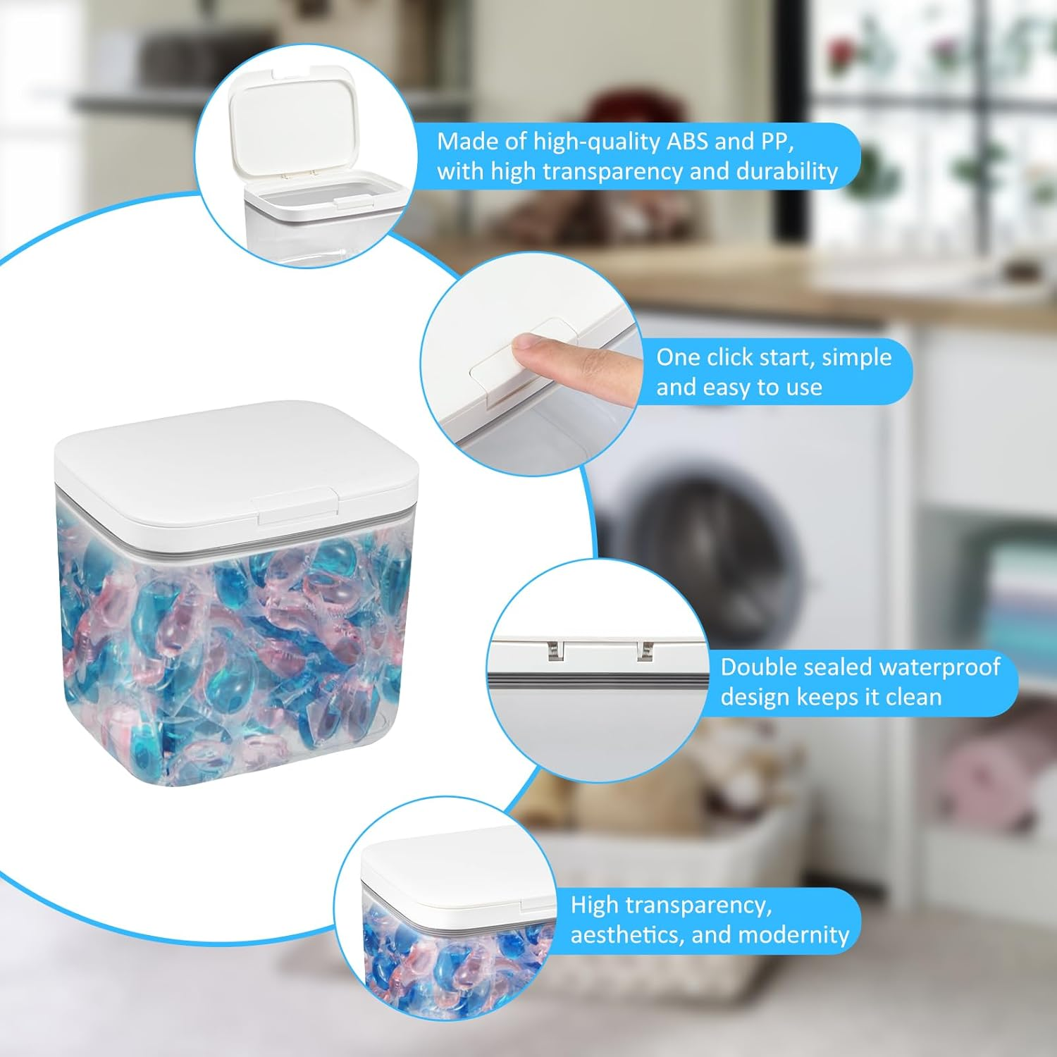 Laundry Pods Container,Automatic Pop-Up Laundry Pods Container,Large Capacity Dishwasher Pod Holder,Holds 2.8L/4.5L/5.5L Sealed Laundry Pod Case for Powder,Detergent,Scent Booster Storage (4.5L/152Oz) image number 2