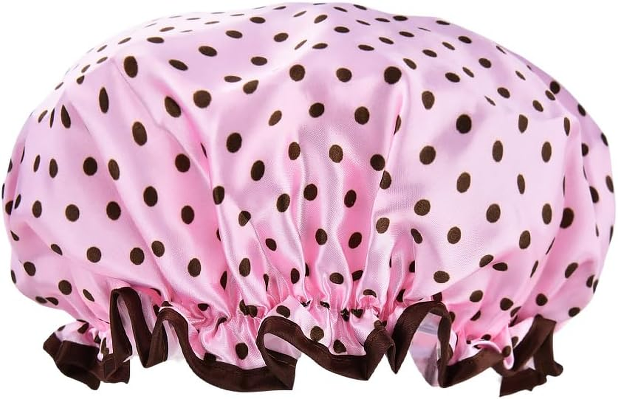 Polka Dot Shower Caps for Women Reusable Waterproof Satin Lined Bathing Caps for Braids Short Long Hair Cap for Shower Bath Large Polka Dots Foldable Travel Showering Cap for Men Women Vintage Fashion