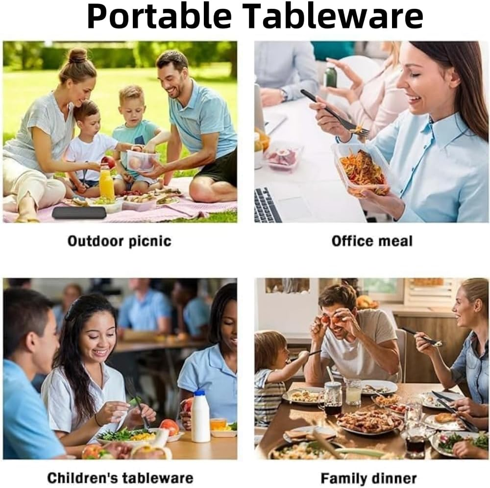 Jindizi 2 Set Portable Cutlery Set with Case Include Fork Spoon Chopsticks, Portable Travel Utensil Set, Reusable Stainless Steel Camping Utensils Set, Lunch Cutlery Set for Work School (Silver+Black) image number 1