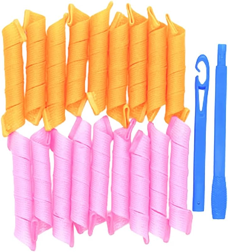 Kowaku 18 Piece Hair Curlers Styling Kit, Wavy Style Hair Rollers, Spiral Curls, Heatless Hair Curlers with Hooks - Pink Orange