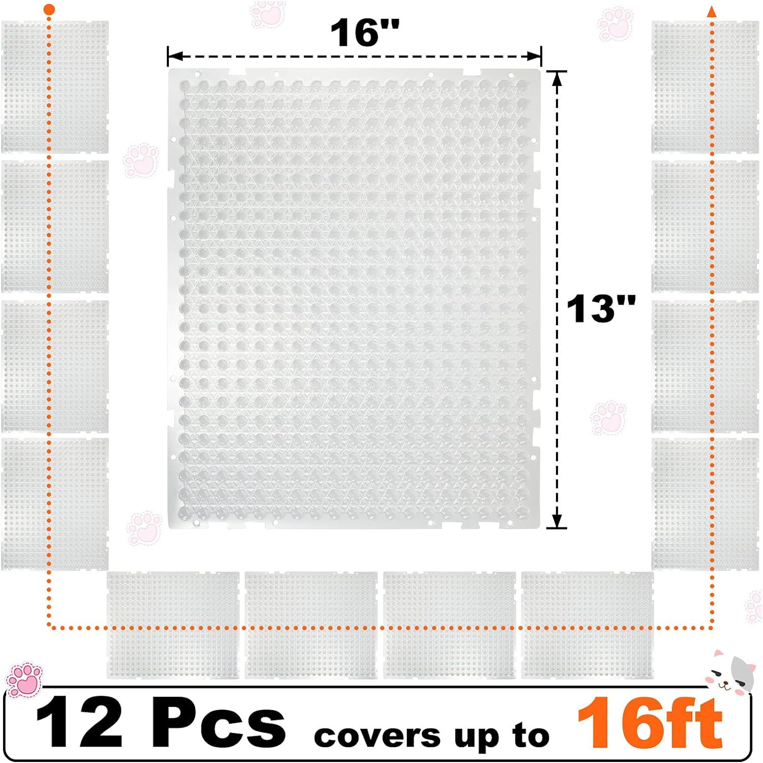 12 Pieces Clear Spiked Cat Repellent Mats for Outdoor Garden Window Sofa (Big Spikes, 16 X 13 Inches)