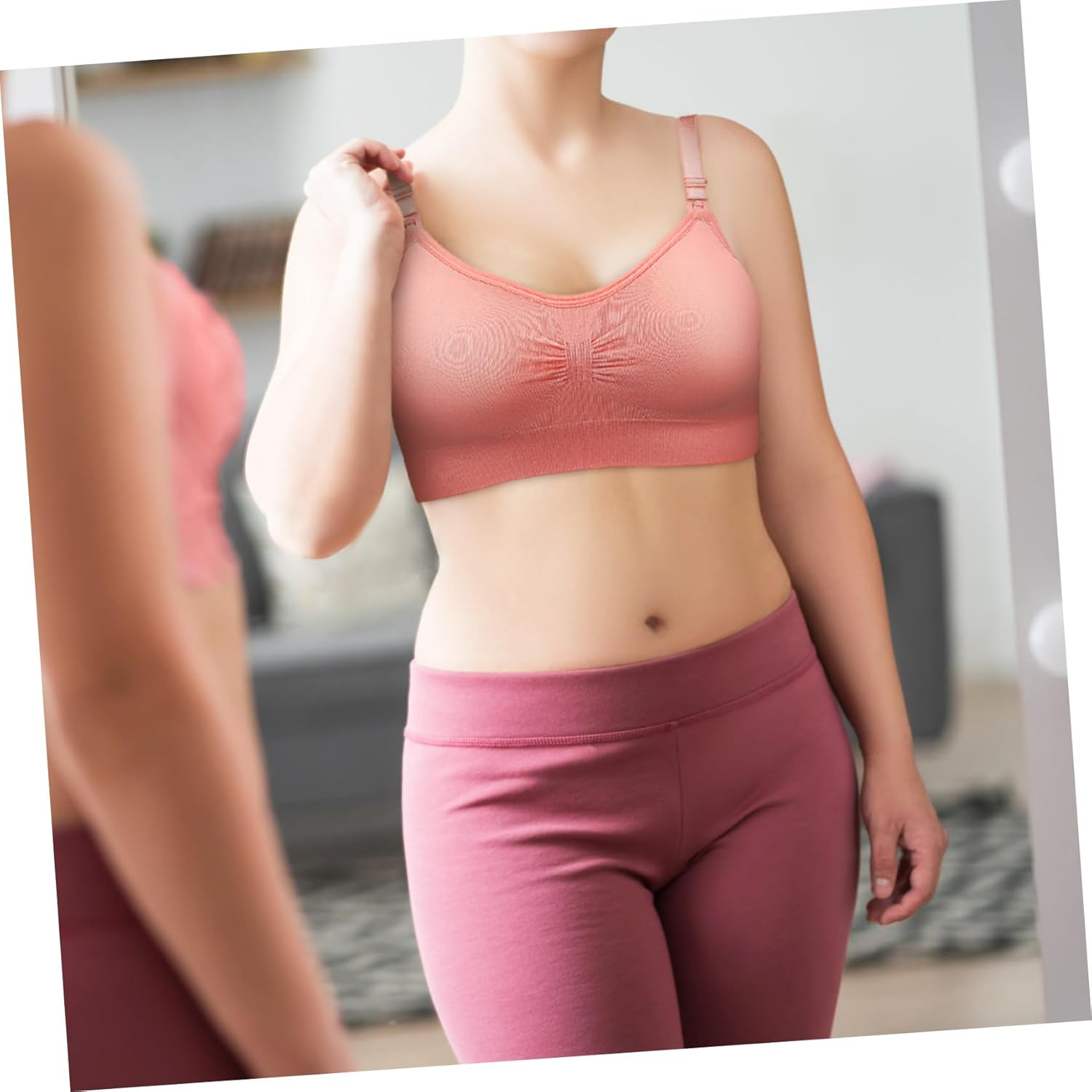 Nursing Bras for Breastfeeding Maternity Comfortable Spandex Bras for Pregnant Women with Detachable Extenders Skin Pink and Black Effortless Nursing Clips Included image number 4