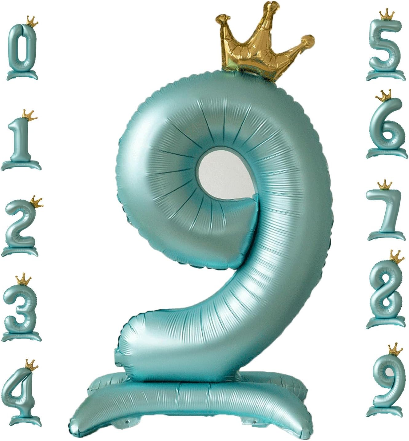 Standing Number 9 Balloon with Crown, 42 Inch Jumbo Mylar Foil Balloons Helium or Air Balloons for 9Nd 19 29 Birthday Party Celebration Decoration Blue Number 9