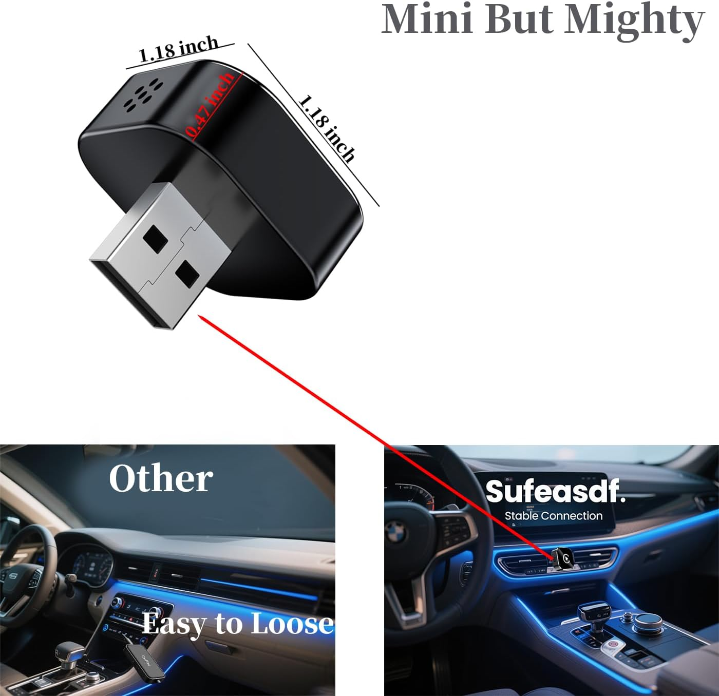2025 Upgraded Mini Wireless Carplay and Android Auto Adapter 2-In-1 Carplay Dongle Converts Wired to Wireless Plug and Play Wireless Carplay Adapter with USB USB-C Port Black Fast Auto-Connect image number 2