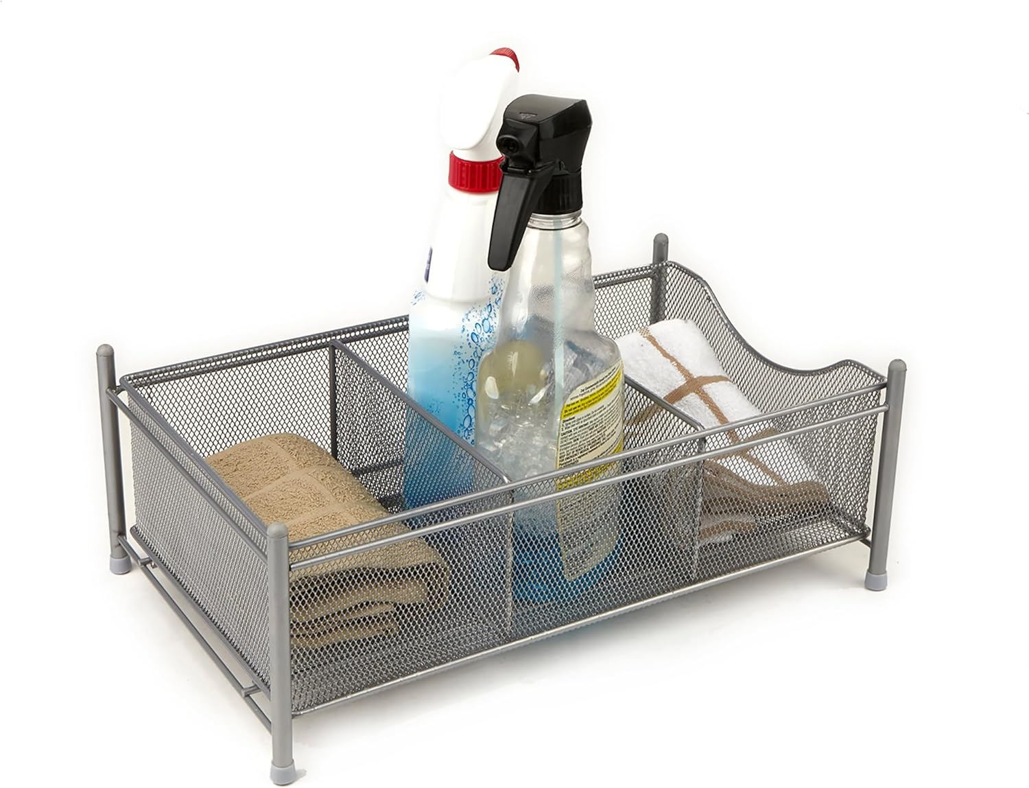 Mind Reader Accessory Organizer, Supply Storage, Makeup, Crafts, Office, Kitchen, Metal Mesh, 15.5" L X 9.38" W X 5.4" H, Silver