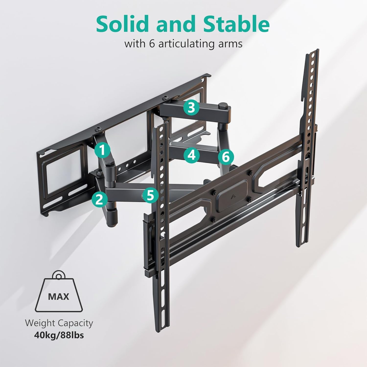 WALI TV Wall Mount for Most 32-70 Inch Flat Curved TV, Full Motion Articulating Arm TV Bracket for LED, LCD, OLED Screen Tvs up to 88Lbs, VESA 400X400Mm (FTM-2), Black image number 6