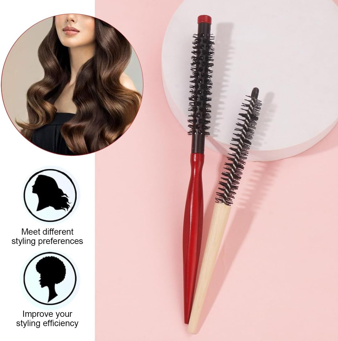 2 Pieces Small round Brush Mini Hair Beard Brush Styling for Thin Hair Ponytail Beard Volume Curls