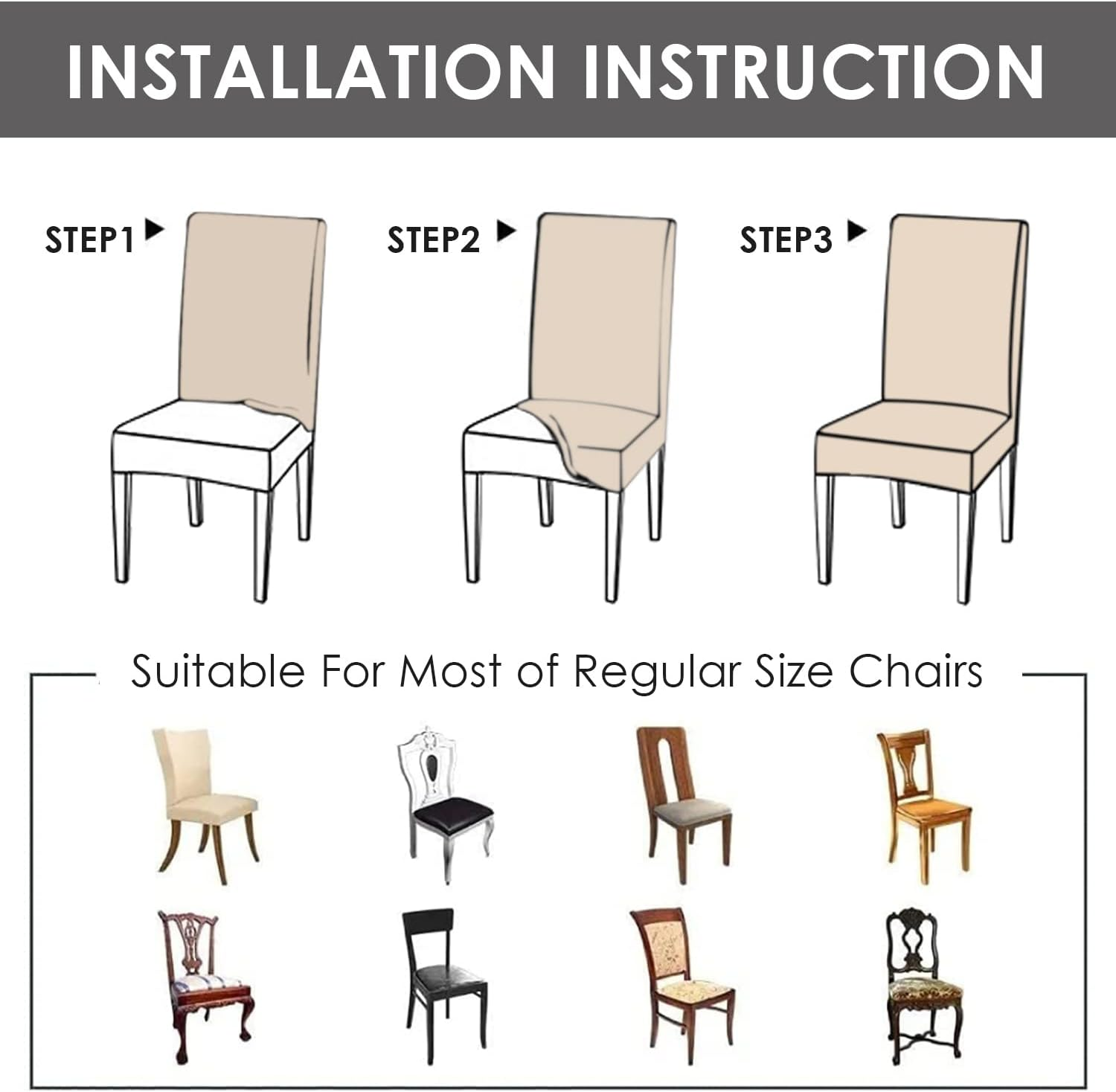 WOTOW Dining Room Chair Cover Set of 6, High Elasticity Removable and Washable Chair Cushion Protector for Kitchen Home Party