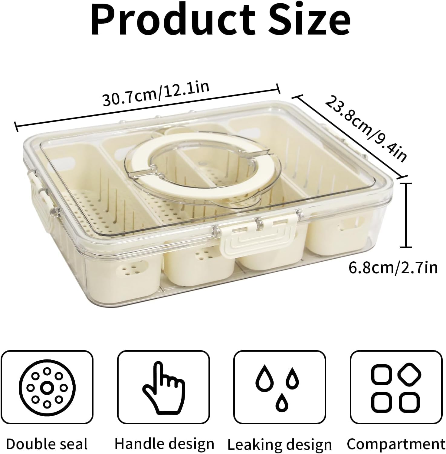 Divided Serving Tray with Lid & Handle, 4 Compartments Snacks Box, Snack Fruit Fresh-Keeping Tray, Veggie Tray, Portable Snack Platter for Candy Fruits Nuts Snack Party Entertaining Picnic image number 5